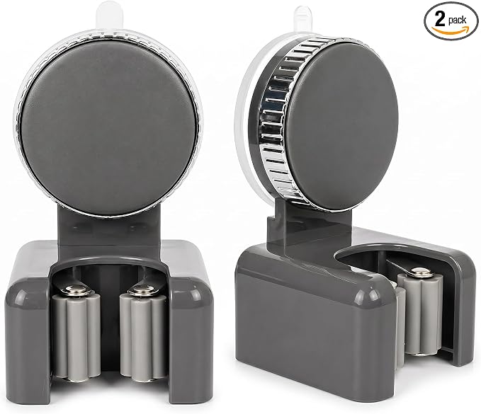 Suction Cup Mop and Broom Holder Wall Mount, 2 Pack No Drill Rotating Mop Gripper and Broom Hanger, Single Slot Cleaning Tool Holders for Bathroom, Kitchen, Laundry Room, Gray