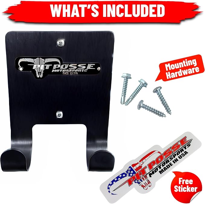 Pit Posse PP3187BK Aluminum Broom Holder Hanger for Trailer Garage Shop Storage - Made in USA - Whisk/Angle Brooms Wall Mount Utility Rack Caddy Cabinet Organizer for Enclosed Race Trailers (Black)