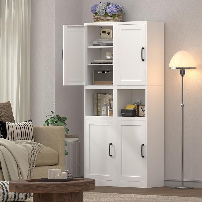 Tall Bathroom Cabinet, Slim Cabinet with 3 Adjustable Shelves, 2 Doors Narrow Storage for Bathroom, 67" H Floor Cabinet for Entryway, Kitchen, White