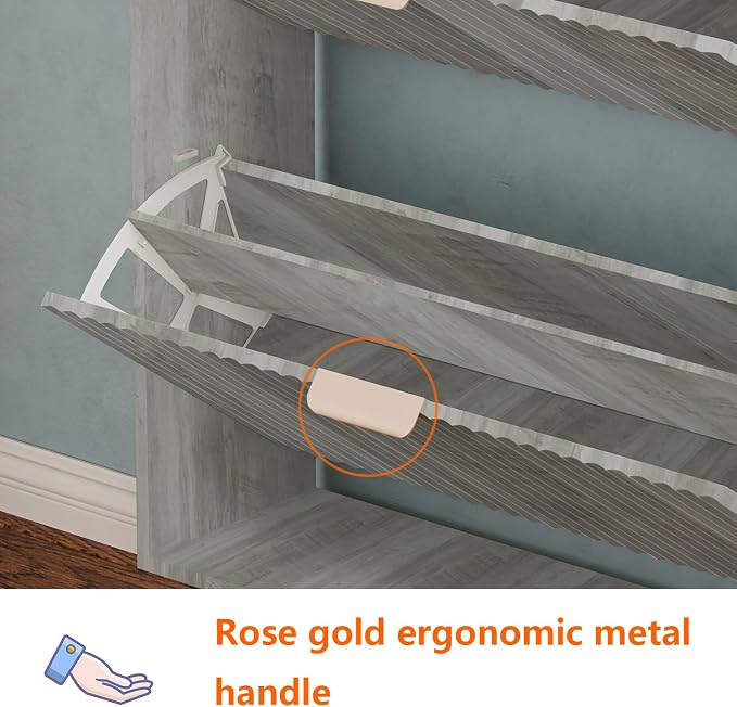 Shoe Cabinet Storage,Modern Freestanding Organizer with 4 Flip Drawers,Narrow Shoe Rack Cabinet for Entryway,Grey