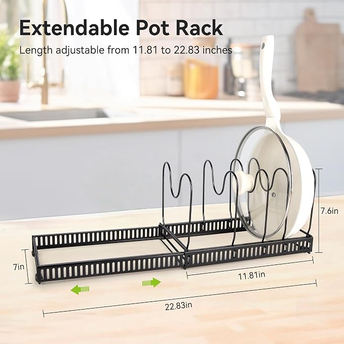 Fyvva Pots and Pans Organizer under Cabinet Expandable 14 Dividers Black | Pot Lid Organizer, Adjustable Dividers, Tool Free Install, Non Slip & Rustproof, Secure Dividers, 11.8"-22.8", Under Sink