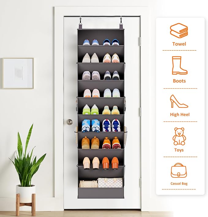 Ligereza 26 Pairs Over the Door Shoe Organizer, Heavy Duty Oversized Pocket Shoe Rack for Closet, Hanging Shoe Holder Fit All the Family's Sneakers, Boots, Heels, Satchel (Black)