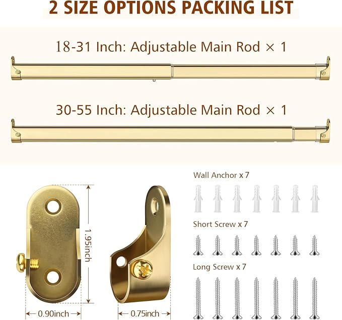 Adjustable Oval Closet Rod, 18-31 Inch, 90 Lbs Heavy Duty (Gold)