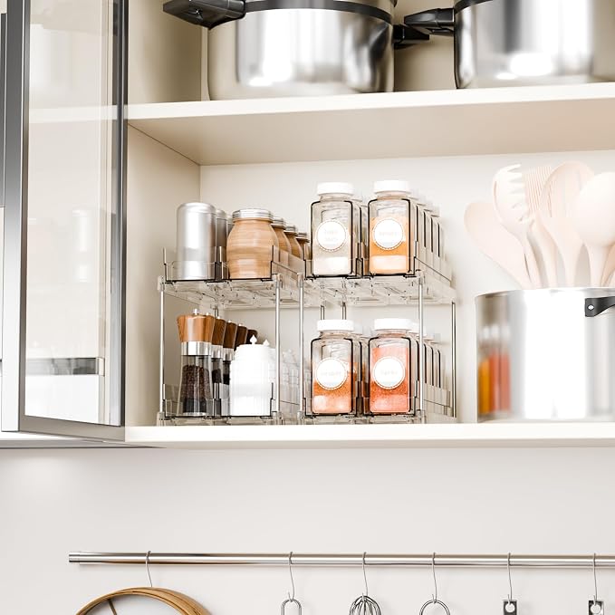 Yieach 2 Tier Sliding Spice Racks for Cabinets,1 Pack 10.4'' Deep Narrow Vertical Spice Rack Pull Out for Inside Cabinets,Kitchen,Pantry,Cupboard Seasoning,Jar Organizer and Medicine Cabinet Storage