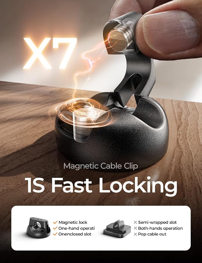 LISEN 16-Pack Magnetic Cable Clips [1S Snap-On] Cord Holder, Office Desk Organizers and Accessories with 8 Extra Strong Adhesive Pads, Wire Organizer for Nightstand, Home, Wall, Car, Desktop