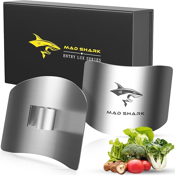 MAD SHARK 2pcs Chef Finger Guards for Cutting aid, Stainless Steel Protectors for Cutting, Avoid Hurting, Slicing and Chopping Kitchen Tools