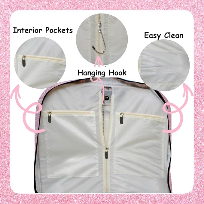 NGIL Glitter Travel Hanging Garment Bag (Glitter-Pink) | Garment Bag for Girls, Cheer Travel Bag, Dance Competition Bag, Cheer Dance Competition, Beauty Pageant