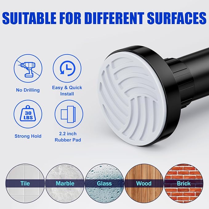 Ausemku Shower Curtain Rod 32-104 Inch Adjustable - Heavy Duty No drill Spring Tension Shower Rod, Non-Slip Rustproof Telescopic Rod for Bathroom, Black