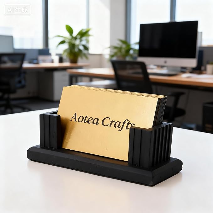 Concrete Business Card Holder Desk - Business Card Display Stand - Black | Handmade- Durable, Sturdy- Modern Industrial & Fluted Minimalist Aesthetics
