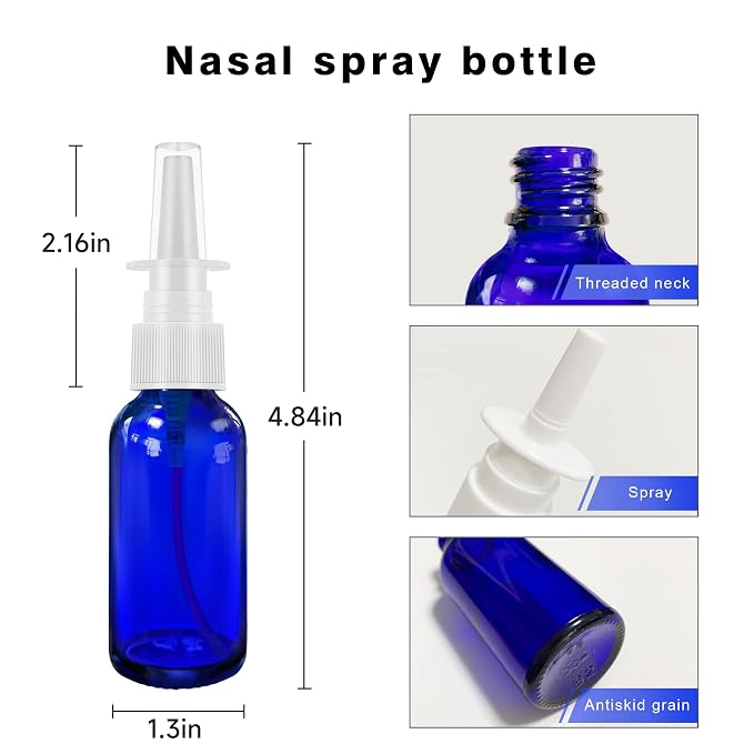 GIVAMEIHF Nasal Spray Bottle Spray Glass Bottles 4Pcs 1oz (30ml) with Press Spray Head Refillable Portable Fine Mist, funnel, dropper,label, empty nose spray glass bottle blue nasal spray bottle