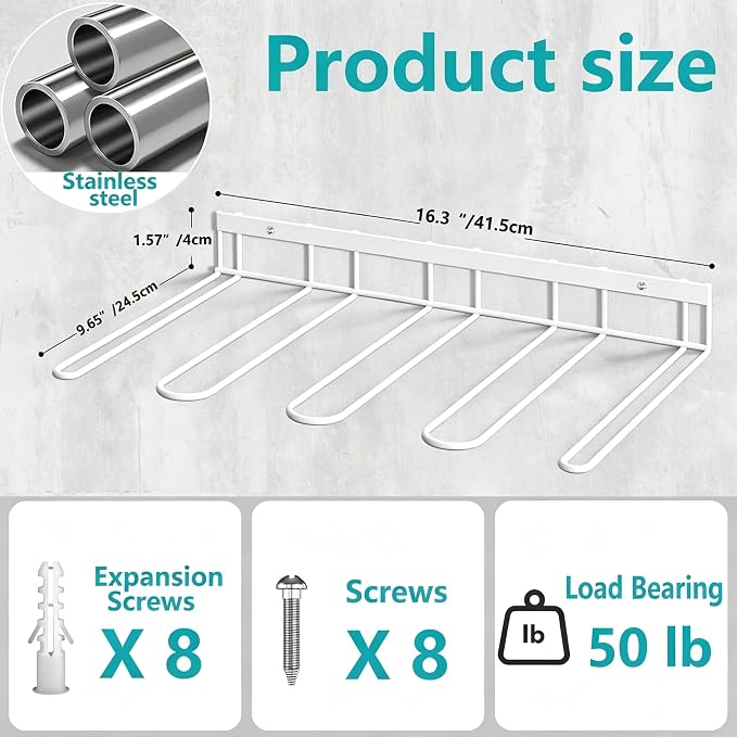 Boot Rack - 8-Pair Wader Hangers Wall Mount Cowboy Boot Hangers - Wall Boots Holder Storage Organizer for Closet, Entryway, Indoor, Garage 4 Pack,White