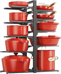 LAMU 10-Tier Pots and Pans Organizer under Cabinet, 23.62" Height Heavy Duty Pots Pans Organizer Rack for inside Cabinet Adjustable for Big Stockpots, Dutch Oven, Cast-iron Pans, Heavy Cookware