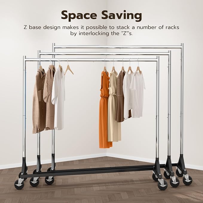 HOKEEPER Z Rack for Clothes Heavy Duty Clothing Rack Hold 500 LBS Commercial Garment Rack with Wheels Rolling Portable Clothes Rack for Bedroom, Laundry Room, Balcony 24" D x 63" W x 71" H, 2 Packs