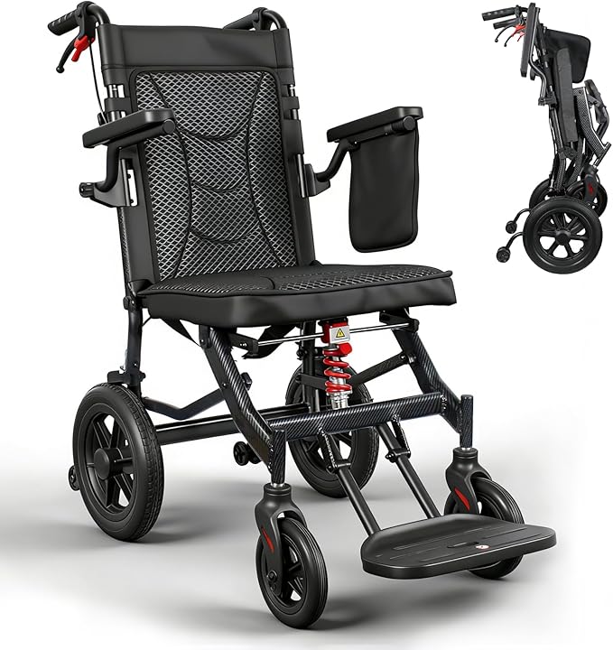 18" Widened Seat Wheelchairs for Adults,Transport Wheelchair Lightweight Foldable, Adjustable Backrest,1s Quick Folding, Two-Stage Braking, Portable Wheelchair for Travel, Hospital & Home Use(Black)