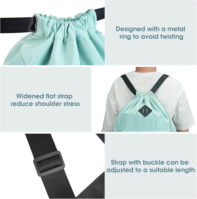 WANDF Drawstring Backpack with Shoe Compartment, Sports Gym Bag | Multi-Pocket Storage, Water-Resistant Fabric, Cinch String Bag
