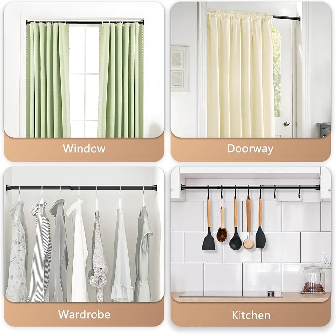 Spring Tension Curtain Rod 18-36 inch, Adjustable Small Curtain Rod No Drilling, Black Spring Loaded Curtain rods for Window Doorway
