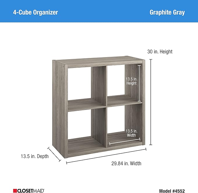 ClosetMaid 4-Cube Decorative Open Back Storage Organizer, Graphite Gray