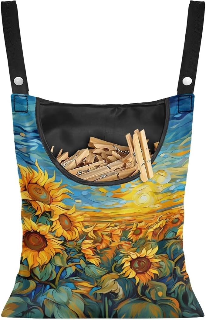 Sunflowers Clothespin Bags Laundry Hanging Storage Organizer Clothes Pin Hanging Bags with Rope Clothespin Holder with an Space-Saving Opening for Clothesline Outdoor