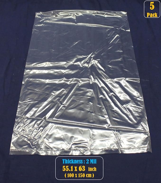 Clear Giant Storage Bags 55x63 Inches Huge Plastic Storage Bags for Furniture, Big Luggage, Industry Equipments Business and Agriculture Use (5 pcs)