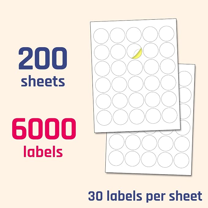 1.5 inch Round Labels Printable Circle Stickers - 8.5" x 11", 200 Sheets | Laser/Inkjet Printing, comes with Print Templates