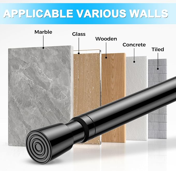 Spring Tension Curtain Rods 26-39 Inch Black 2 Pack | No-drill & tool-free setup. Fits windows, kitchens, doorways. Rust-resistant, great for light curtains.
