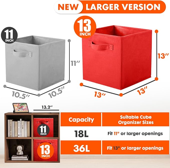 ShellKingdom Storage Bins, Foldable Fabric Storage Cube And Cloth Organizer | Storage Drawer For Closet And Toys, 13 X 13 X 13 INCH, 2 Pack (Red)