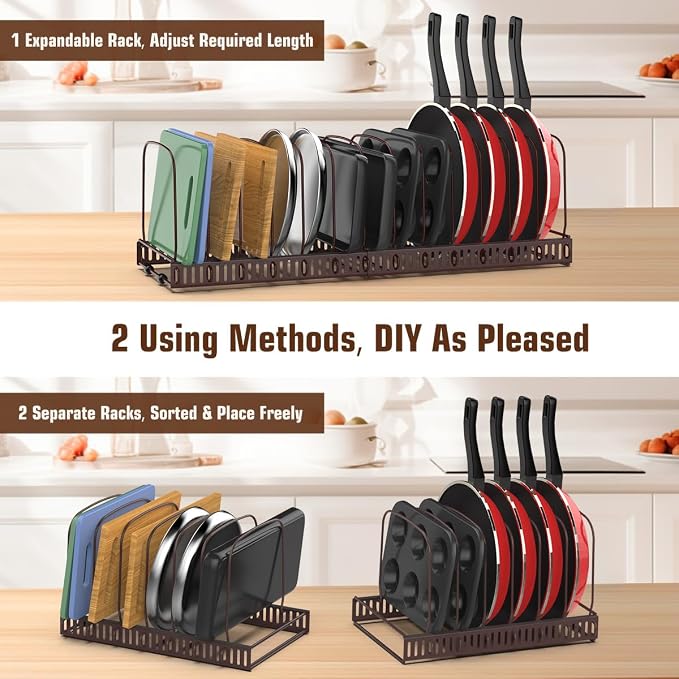 Housolution Cutting Board Organizer Rack, Expandable Baking Tray and Cookie Sheet Organizer with 14 Adjustable Dividers, Bakeware Muffin Tin Cupcake Pan Storage Organizer for Cabinet, Bronze