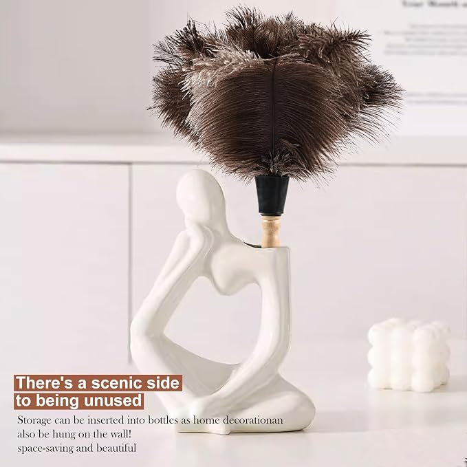 Ostrich Feather Duster 14" Natural Handheld Reusable Feathers Dusters with Wooden Handle for Cleaning Supplies Home Car Office