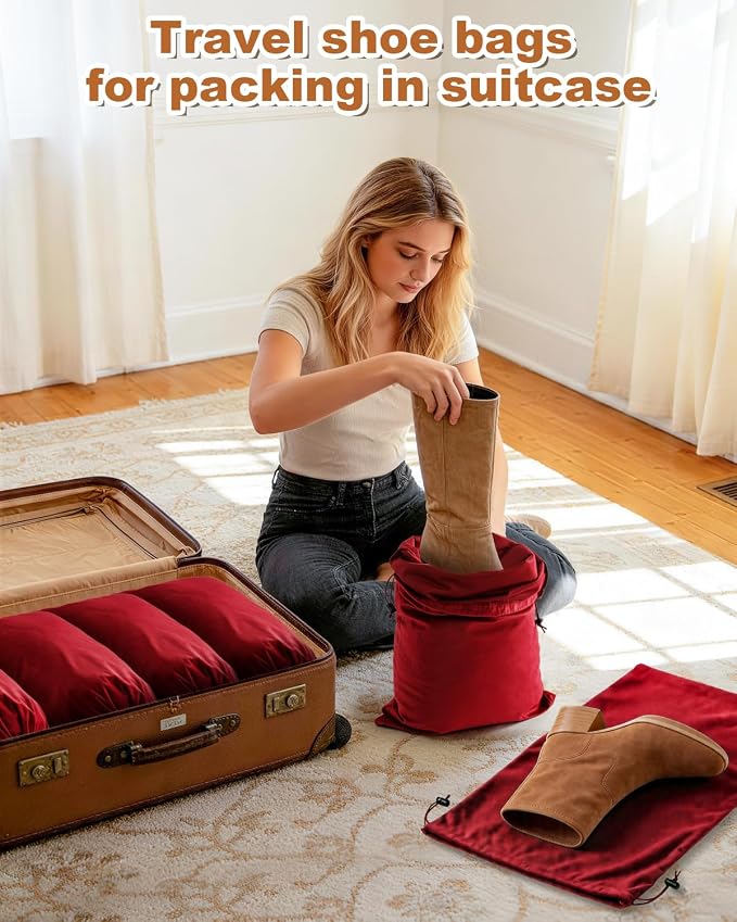 2 Pcs Shoe Bags for Travel, Large Boot Bags, Rio Red, 21.2x13.3 Inch | Washable & Reusable Travel Shoe Bags, Dustproof Shoe Bags with Drawstring Closure, Suitable for Travel, Home Storage