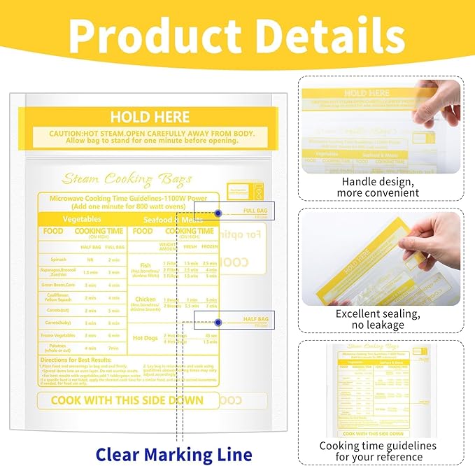 12 Pcs Microwave Steam Bags for Cooking Reusable Zipper Steam Vegetable Bag Frozen Food Heating Bags for Faster Vegetables Seafood and Meat, 7.1 X 7.9 Inches (12)
