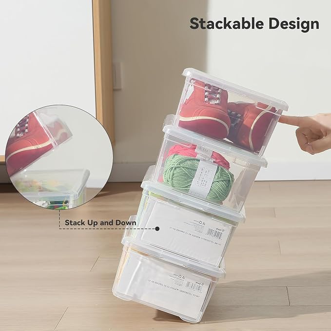 novelinks 6 Pack 6 Quart Stackable Shoe Storage Bins with Lids (Clear) | Clear Shoe Storage Boxes, Shoe Bins, Shoe Containers, Shoe Boxes Clear Plastic Stackable, Craft Organizers and Storage