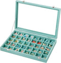 Frebeauty 40 Grid Earring Organizer,Velvet Jewelry Tray with Clear Lid | Drawer Jewelry Organizer for Rings Studs Beads,Adjustable Dividers,Dustproof,Earring Storage,Trinket Box,13.8×9.5Inches