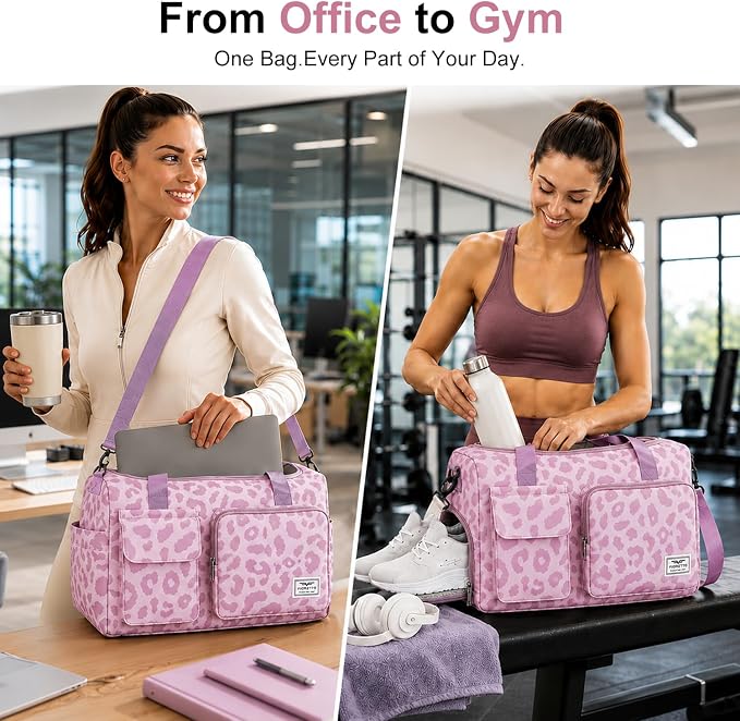 FIORETTO Women's Gym Duffle Bag with Shoes Compartment, 30L Capacity, Ideal for Travel, Gym, Sports, Duffel, Weekender