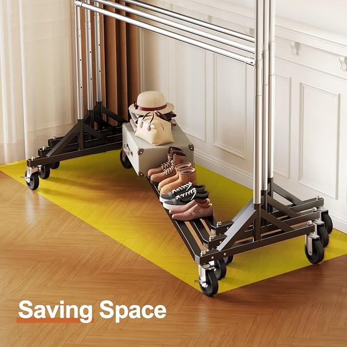 HOKEEPER Z Rack for Clothing Heavy Duty Clothes Rack Hold 550 LBS Commercial Garment Rack with Wheels Rolling Portable Z Base Rack for Bedroom, Laundry Room, Balcony 22.8"D x 62.6"W x 87.8"H 2 packs