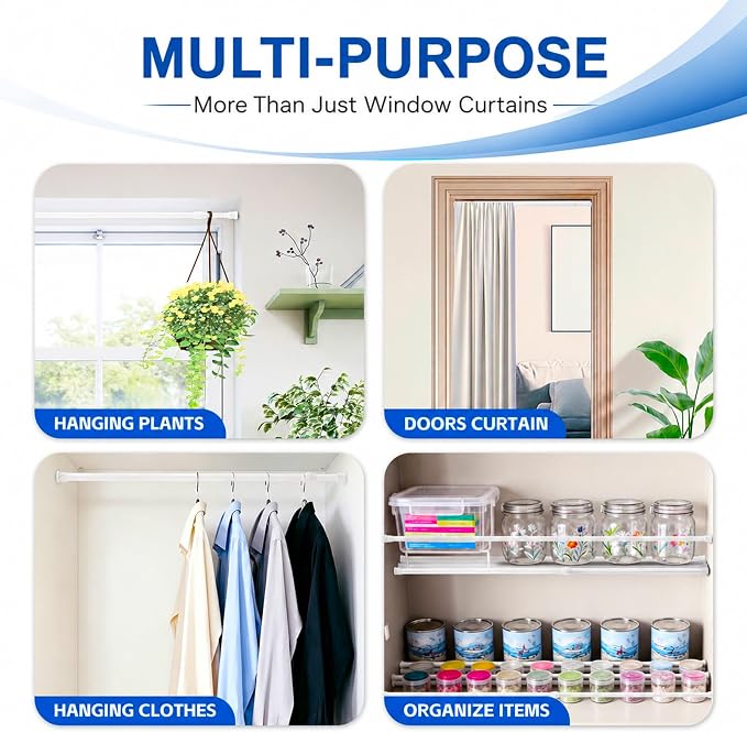 6 Pack Tension Curtain Rod 15.7-28 Inch, Small Short Adjustable Extendable Spring Loaded Rods for Windows Cabinet Blinds Closet Bedroom Kitchen Bathroom Door No Drilling, White