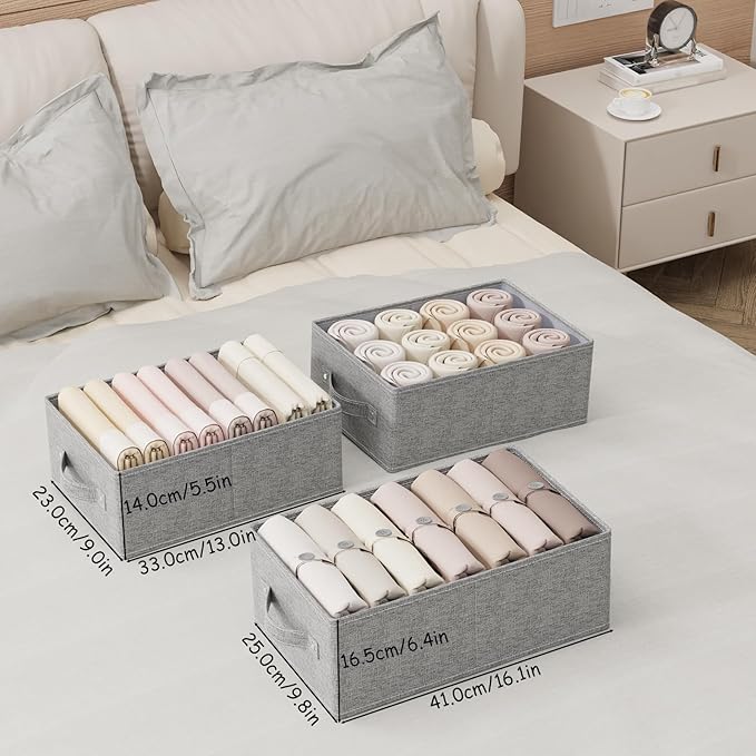 Collapsible Storage Boxes Bins, Fabric Laundry Baskets, Cube Organizer Bins for Organizing Home, Office and Closet, Grey, 3 Pack, 16.1x9.8x6.4in