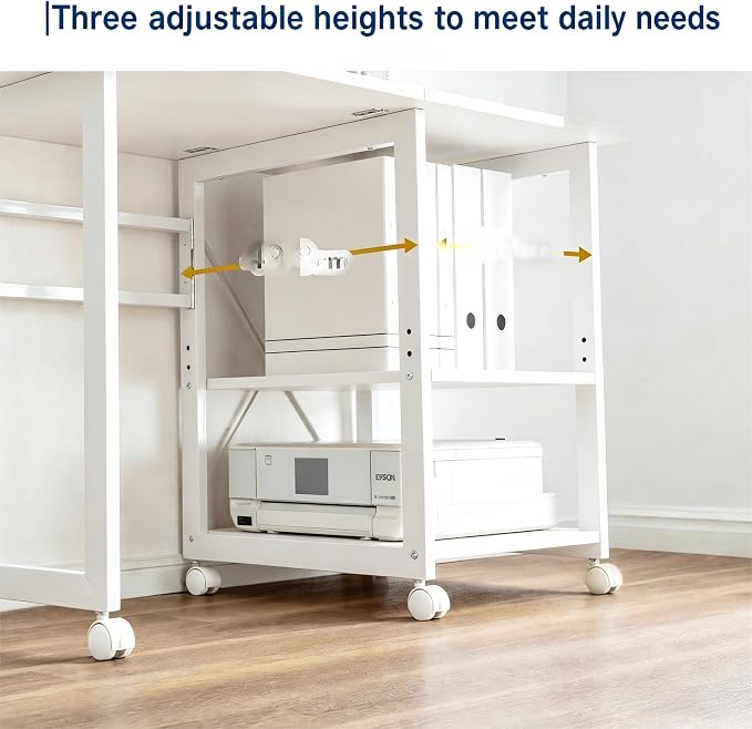 Garvee Folding Desk with Wheels, 31.5" Foldable Computer Desk with Storage Shelf, Space Saving Rolling Home Office Desk for Small Spaces, Portable Writing Table with Side Organizer, White