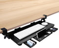 Large Keyboard Tray Under Desk Slide Out with Sturdy C-Clamp Mount and Storage Drawer, 27" (31" Including Clamps) x 12" Ergonomic Keyboard Trays for Home and Office, Black