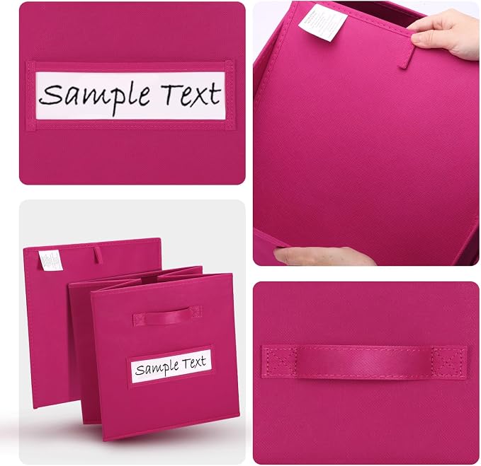 Fabric storage cubes (8 Pack) 11 Inch Cube Storage Bin, cube organizer bins with 8 Labels Window Cards & a Pen, Foldable cube organizer bins and Storage Box, Dark pink