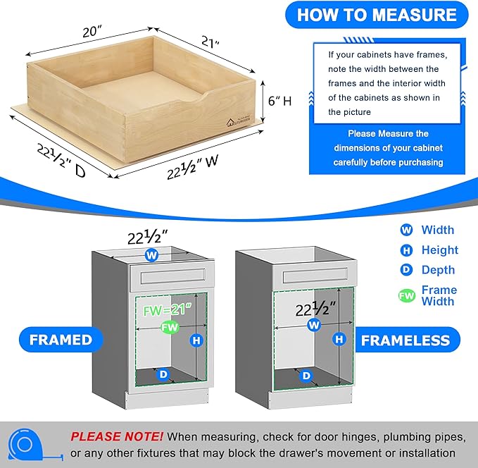 WelFurGeer Soft Close Pull Out Drawer for Kitchen Cabinets, 20" W x 21" D Pull Out Cabinet Organizer, Heavy-Duty Cabinet Organizer with Easy Installation, Space-Saving Pullout Drawer for Home, Kitchen