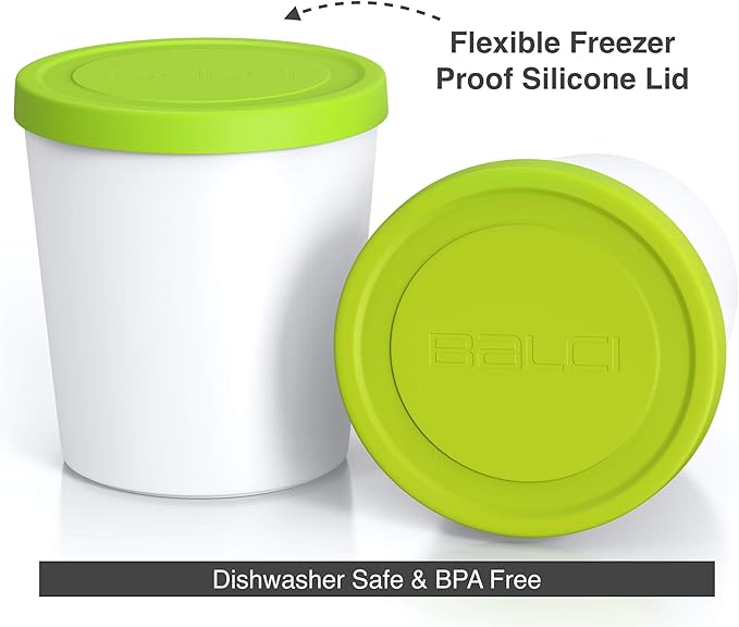 BALCI - Premium Ice Cream Containers (2 Pack - 1 Quart Each) Perfect Freezer Storage Tubs with Lids for Ice Cream, Sorbet and Gelato! - Green