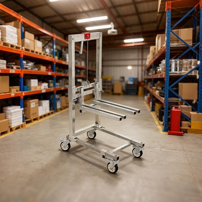 Manual Lift Trolley,60KG high Load Capacity,Foldable Cargo Crane,Lightweight Portable Winch Stacker (A)