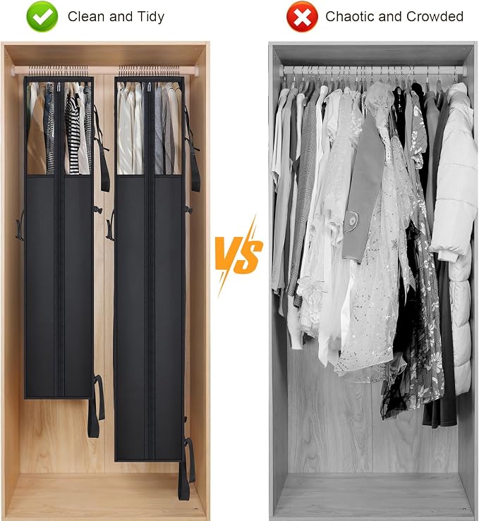 Univivi Hanging Garment Bag for Travel, 60" Heavy Duty Suit Bags, Extra Capacity Hanging Clothes Bag for Closet Storage, Dress Cover with Handles and Buckle Straps for Suit, Coat, Jacket, 2 Pack
