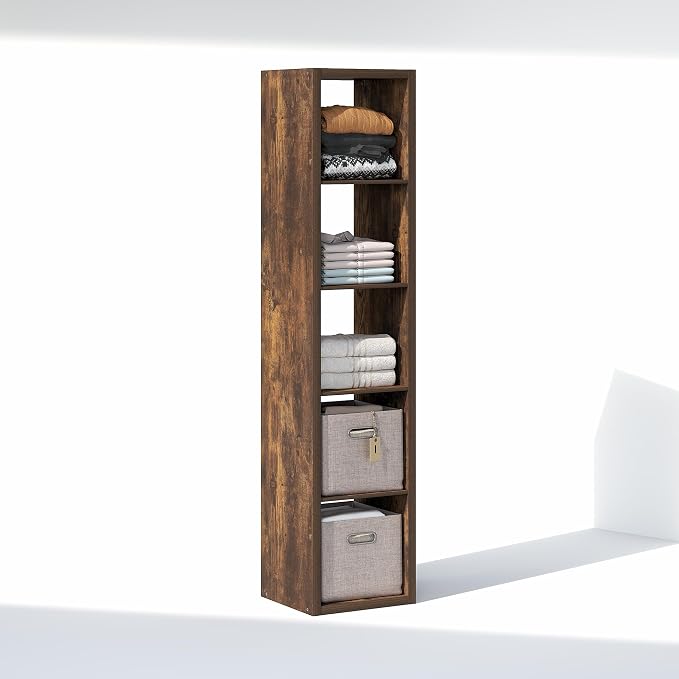 Furinno Cubic Extra Thick 5-Cube Closet Organizers and Storage, Amber Pine | 14.6 x 16 x 72 in, Open Shelf Closet Storage, Closet Organizer, for Wardrobe, Bedroom, Living Room