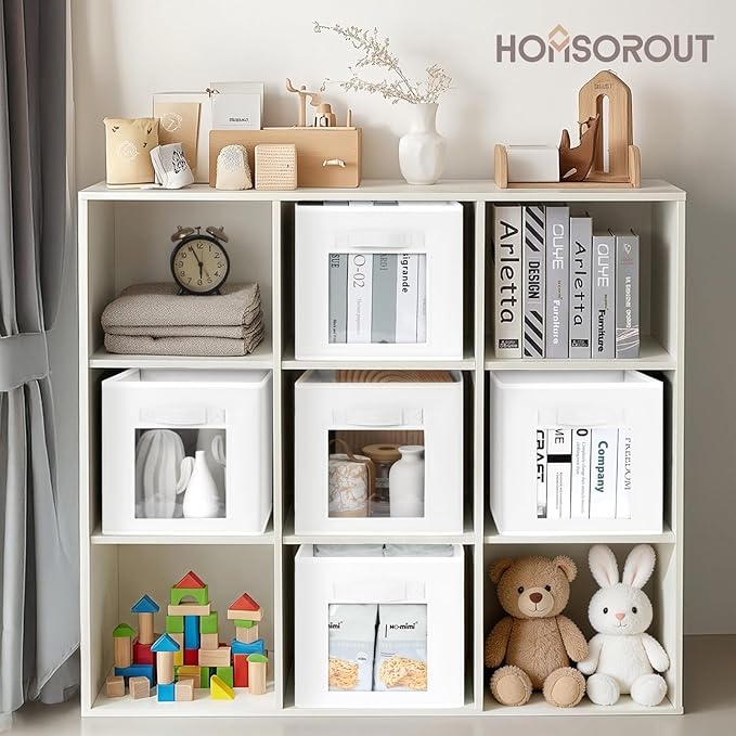 Homsorout Storage Cube 11 Inch - Cube Storage Bins with Window, Closet Storage Baskets with Handle, Fabric Bins for Closet, Shelves, Toys, Clothes, Set of 12, White