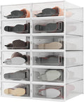 12-Piece Boot and Shoe Storage Box, Stackable Clear Plastic Shoe Box, Space-Saving Shoe Organizer for Boots, Sneakers, and High Heels, Clear