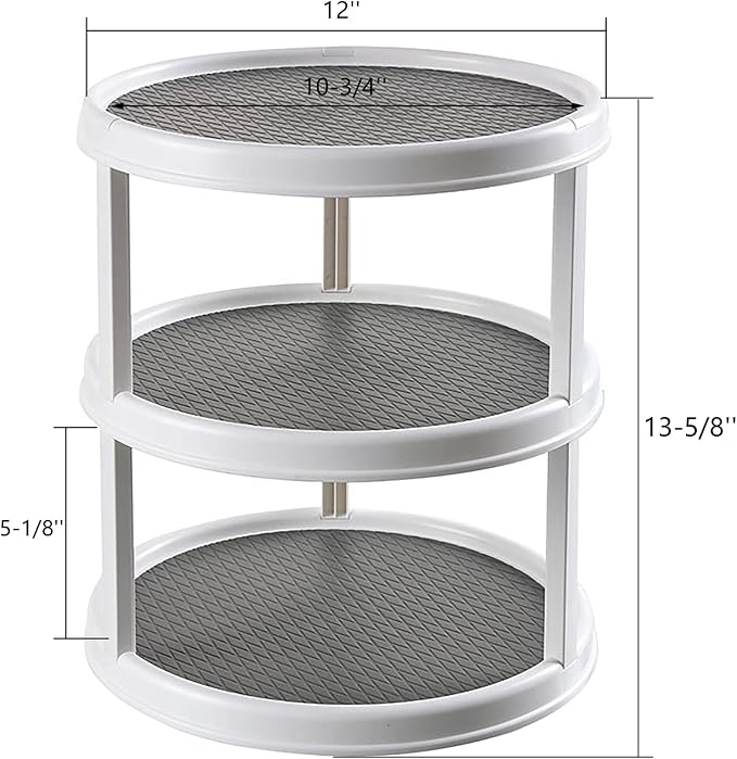 Yesland 3 Tier Lazy Susan Turntable - 12'' Round Tiered Rotating Kitchen Spice Organizer and Non-Skid Organization Storage Container - Tiered Tray for Fruit, Snacks, Cosmetic, Pantry, Bathroom(Grey)