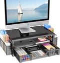 Simple Trending 2-Tier Monitor Stand Riser, Drawer & 2 Pen Holders, Black | Sturdy Material