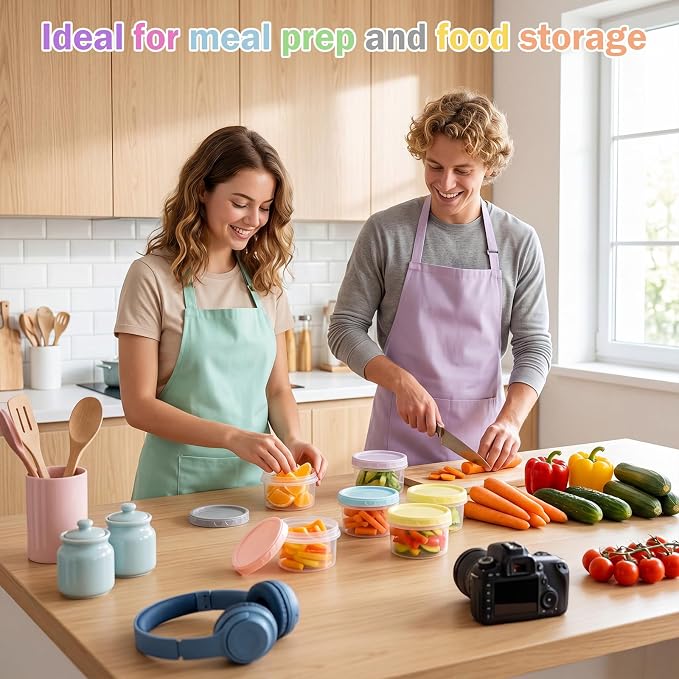 Sieral Pack 8 oz Freezer Containers with Lids Reusable Deli Freezer Storage Containers Stackable Plastic Thick Twist Top Jars for Takeout Food Round Wide Mouth Lunch Snack(Multicolor,36)