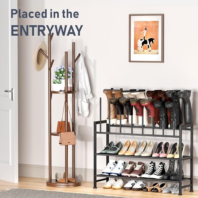 DIMJ Boot Rack 4-Tier - Black Metal Boot Storage Rack for Tall Boots Organizer, Multiuse Shoe Rack for Boots, Sneakers, High-Heel, Entryway, Fit for 8 Pairs, Black